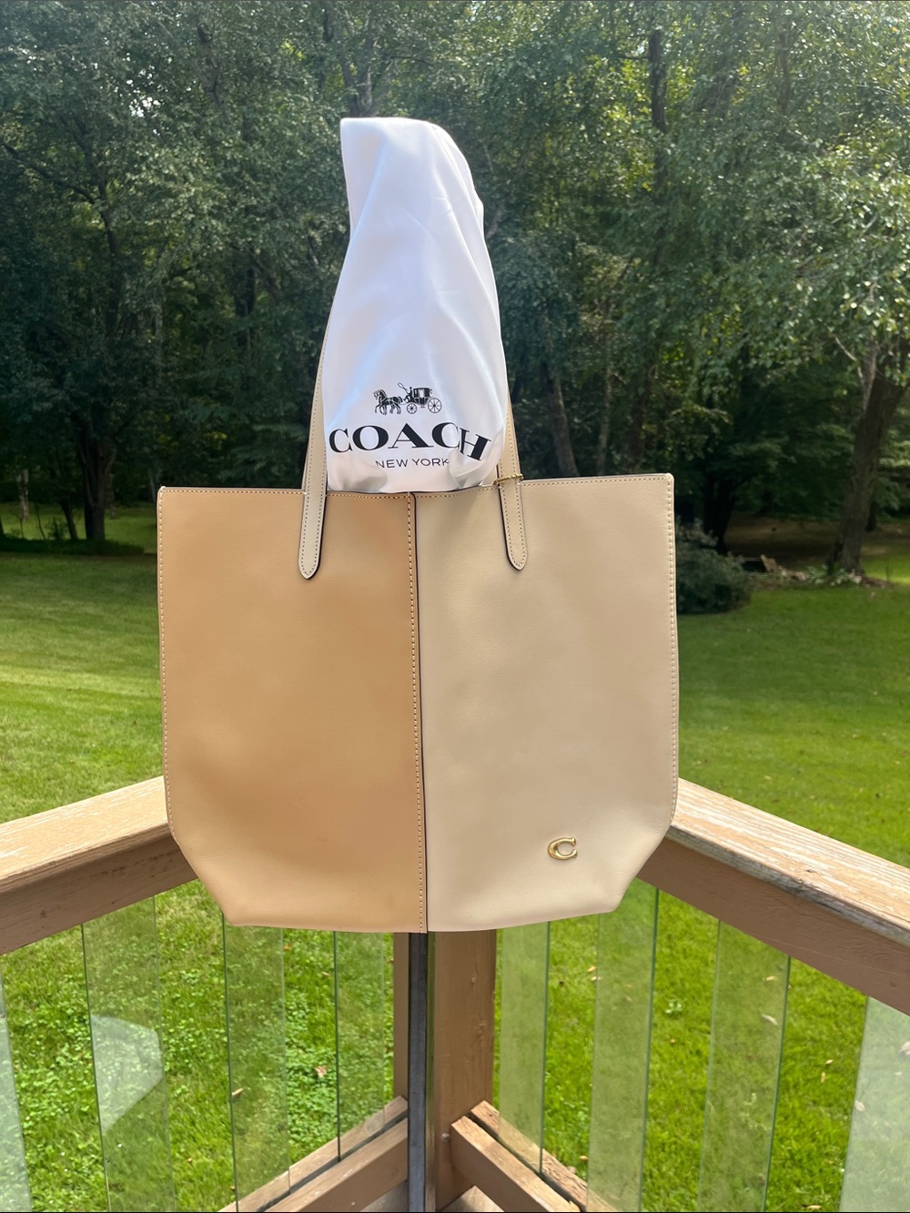 Coach Two-Tone Beige and Cream Leather Tote